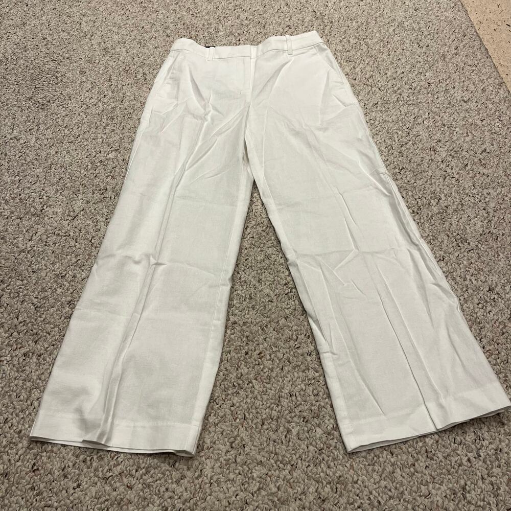 NEW J Crew Remy Wide Leg Pant 6 Petite White Preppy Classic Casual Linen Blend